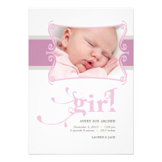 Fancy Girl Custom Photo Birth Announcement