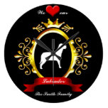 Fancy Gold Frame Red Heart Ribbon Dog Silhouette Wallclock