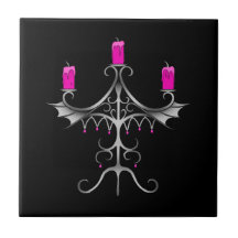 Fancy gothic candelabra hot pink on black ceramic tiles