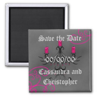 Fancy gothic candelabra on gray save the date zazzle_magnet