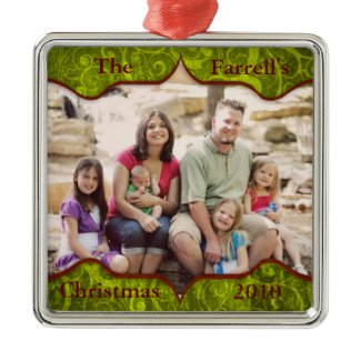 Fancy Green Fluer Family Holiday Ornament ornament