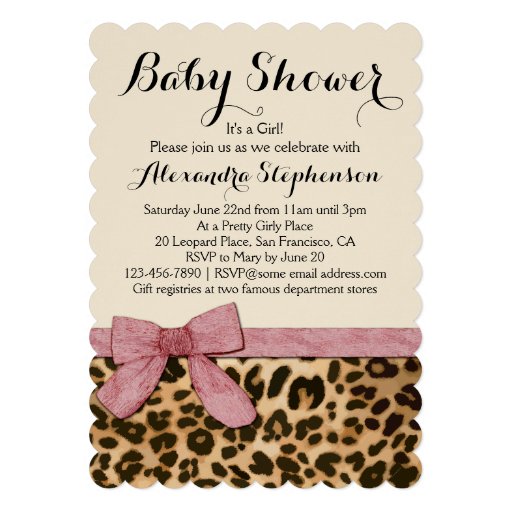 Fancy Leopard Pink Bow Girl Baby Shower Invitation (front side)