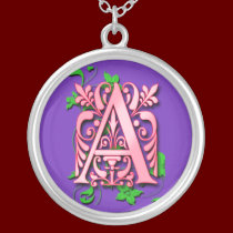 Fancy Letter A Pink & Purple Charm Necklace necklaces