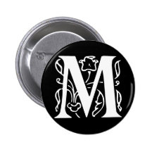 Fancy Letter M Pinback Button