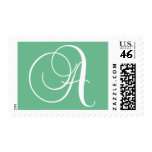 Fancy Monogram A Postage Stamp Green