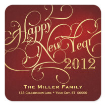 Fancy New Year Address Stickers - Square