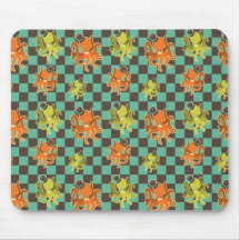 Fancy Octopus Checkered Pattern Mouse Pad