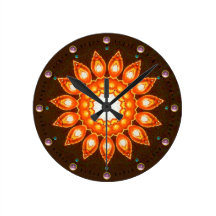 FANCY ORANGE FLOWER ROUND CLOCKS