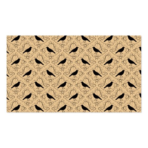 Fancy Pattern with Crows. Black and Beige. Business Card Template (front side)