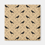 Fancy Pattern with Crows. Black and Beige. Fridge Magnet