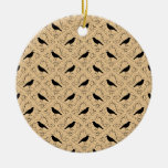 Fancy Pattern with Crows. Black and Beige. Christmas Ornaments