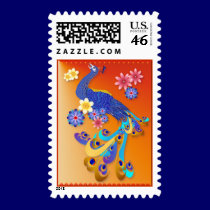 Fancy Peacock and Flowers Postage postage