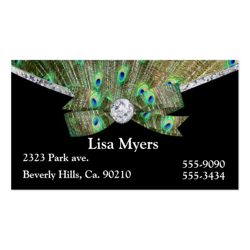 Fancy Peacock Plume & Diamonds Business Cards (front side)