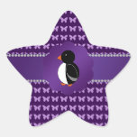 Fancy penguin purple butterflies star sticker