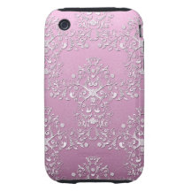 Fancy Pink Intricate Floral Damask Tough iPhone 3 Case