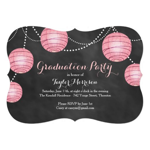 Fancy Pink Lantern Graduation Invitation (front side)
