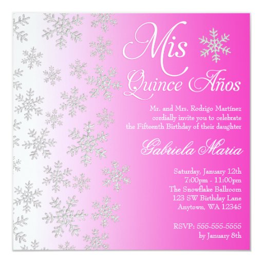 Fancy Pink Snowflake Winter Wonderland Quinceanera Invitation Zazzle