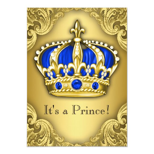 Fancy Prince Baby Shower Blue and Gold Custom Invitations