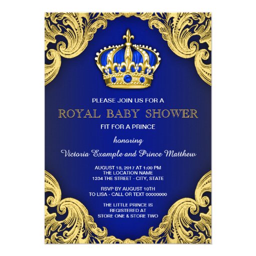 Fancy Prince Baby Shower Blue Custom Announcements