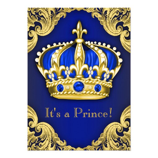 Fancy Prince Baby Shower Blue Custom Announcements