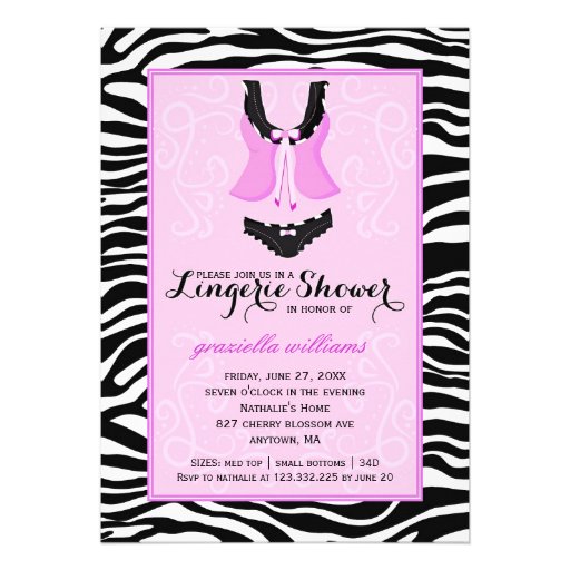 Fancy Purple Zebra Lingerie Shower Bachelorette Personalized Invites