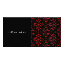 Fancy Red and Black Damask Picture Card