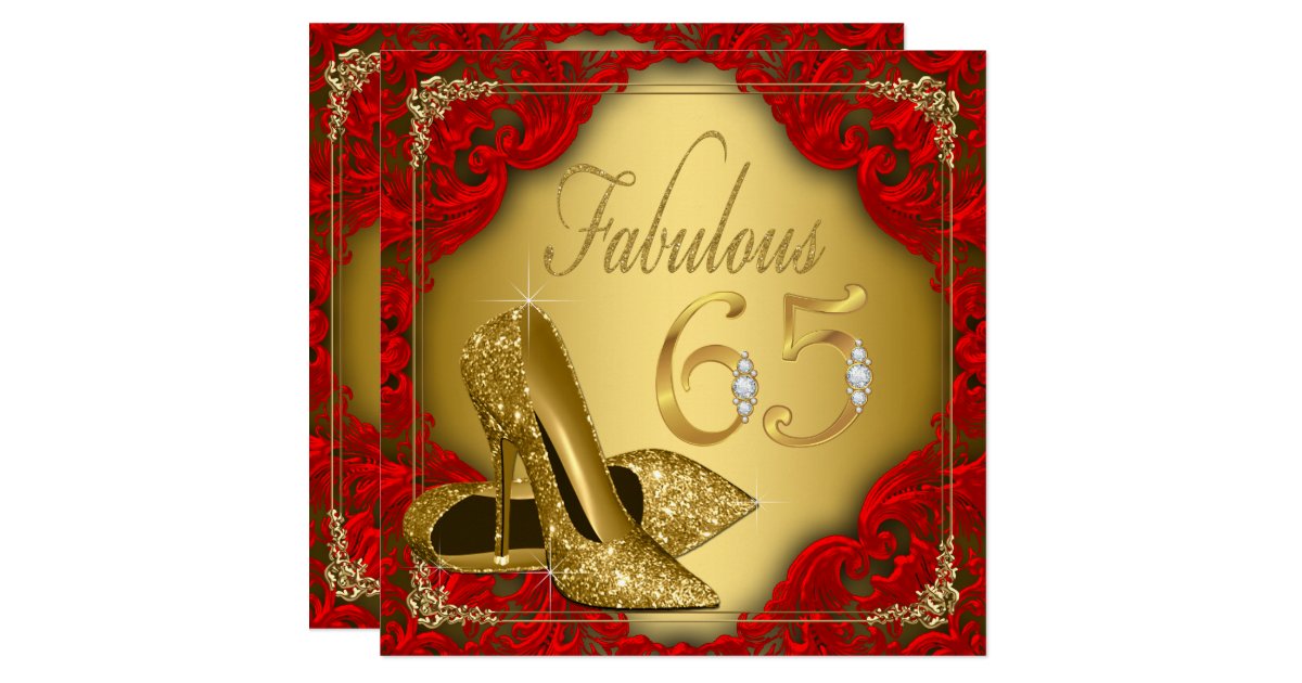 Fancy Red Gold High Heel Fabulous 65th Birthday Card | Zazzle