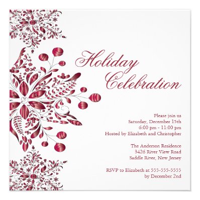 Fancy Red Jewel Snowflakes Holiday Party Personalized Invites