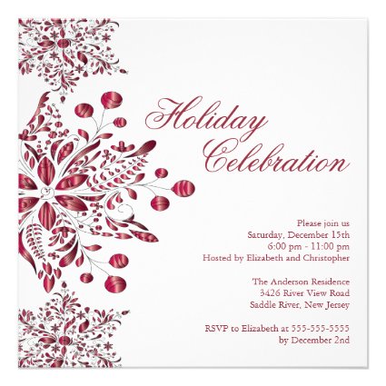 Fancy Red Jewel Snowflakes Holiday Party Personalized Invites