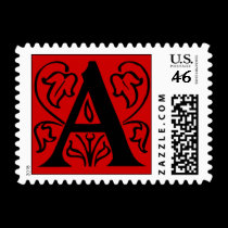 Fancy Red Letter A Postage Stamps