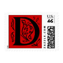 Fancy Red Letter D Postage Stamps