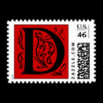 Fancy Red Letter D Postage Stamps