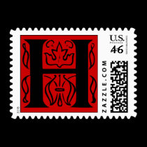 Fancy Red Letter H Postage Stamps