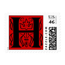 Fancy Red Letter H Postage Stamps