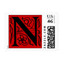 Fancy Red Letter N Postage Stamps