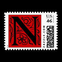 Fancy Red Letter N Postage Stamps