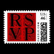 Fancy Red Lettering RSVP Postage Stamps stamps