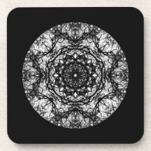 Fancy Round Design on Black. Drink Coaster
