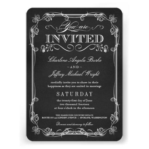 Fancy Rustic Chalkboard Wedding Invitations