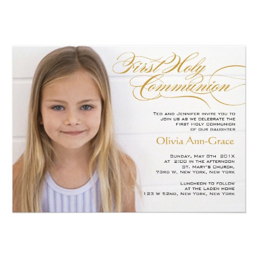 Fancy Script and Photo First Communion Invitations