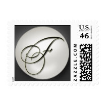 Fancy Script Elegant Pearl Postage with Monogram F stamps