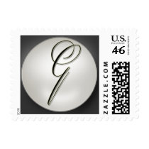 Fancy Script Elegant Pearl Postage with Monogram G stamps