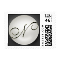 Fancy Script Elegant Pearl Postage with Monogram N stamps