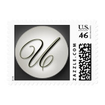 Fancy Script Elegant Pearl Postage with Monogram U stamps