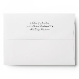 Fancy script print custom return address wedding envelopes