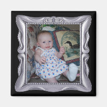 Fancy Silver Frame Add Photo Here Fridge Magnet