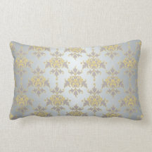 Fancy Silver White and Yellow Damask Pillow