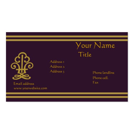 Fancy stylish dark purple and gold business card templates (front side)