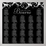 Fancy Swirl Black Damask Reception Seating Chart Poster
