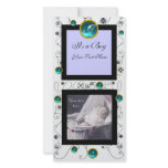 FANCY SWIRLS BABY BOY MONOGRAM ,aquamarine white Custom Photo Card